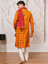 Men's Mustard Rayon Kurta,Pant And Dupatta Set