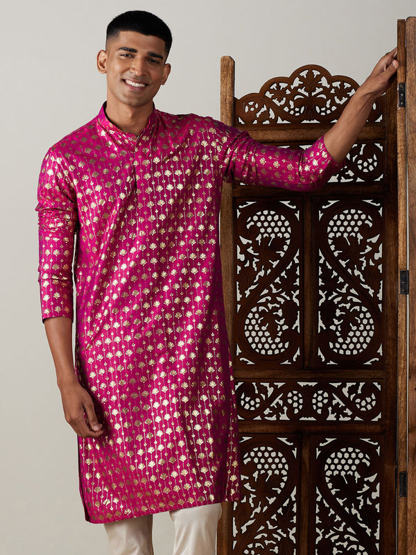 Men's Dark Pink Foil Printed Kurta