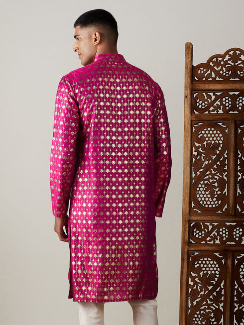 Men's Dark Pink Foil Printed Kurta