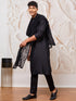 Men's Black Viscose Kurta, Pyjama And Dupatta Set.