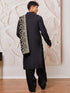 Men's Black Viscose Kurta,Patiala And Dupatta Set.