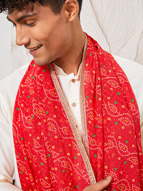 Men's Cream Viscose Kurta, Pant And Dupatta Set