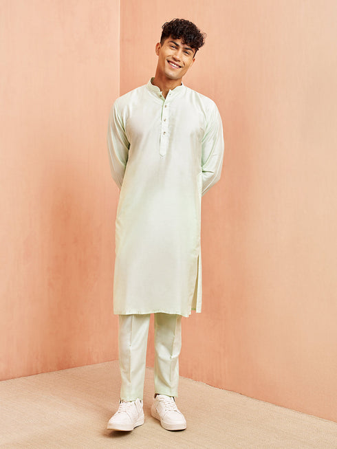 Men's Mint Green Viscose Kurta with Mint Green Pant Set