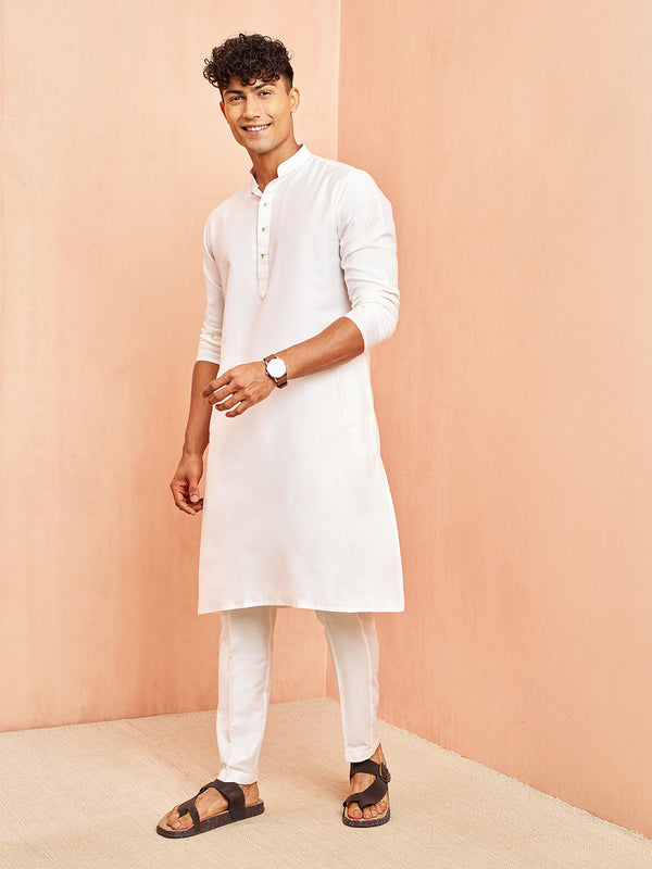 Men's White Viscose Kurta with White Pant Set
