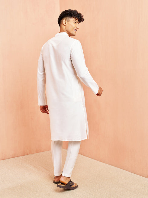 Men's White Viscose Kurta with White Pant Set