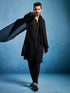 Men's Black Georgette Kurta, Pyjama & Dupatta Set
