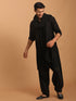 Men's Black Sequined Front Open Georgette Kurta With Patiala And Dupatta Set