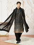 Men's Black Georgette Zari With Sequins Worked Kurta