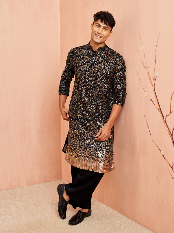 Men's Black Georgette Kurta & Pant Set