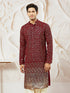 Men's Maroon Georgette Zari With Sequins Worked Kurta