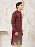 Men's Maroon Georgette Zari With Sequins Worked Kurta