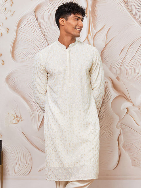 Men's Cream Georgette Only Kurta