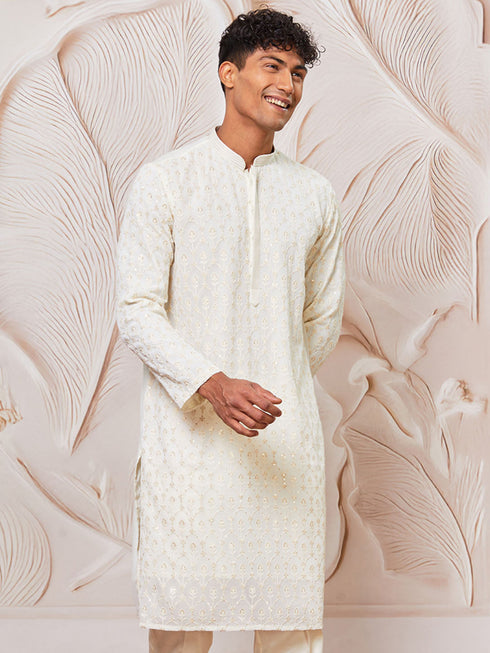 Men's Cream Georgette Only Kurta
