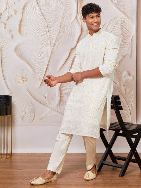 Men's Cream Georgette Only Kurta