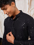 Men's Black And White Rayon Cotton Kurta Pyjama Set