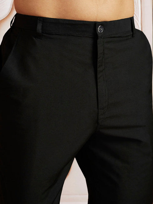Men's Black And White Rayon Cotton Kurta Pyjama Set