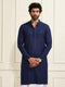 Men's Navy Blue Rayon Schiffli Kurta
