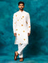 Men's White Cotton Blend Sunflower Print Kurta Pant Set
