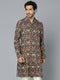 Men's Navy Blue Patola Print Ethnic Kurta