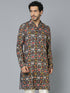 Men's Navy Blue Patola Print Ethnic Kurta