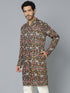 Men's Navy Blue Patola Print Ethnic Kurta