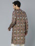 Men's Navy Blue Patola Print Ethnic Kurta
