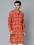 Men's Red Patola Print Ethnic Kurta