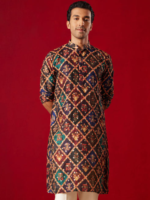 Purple Muslin Sequined Patola Printed Navratri Special Kurta