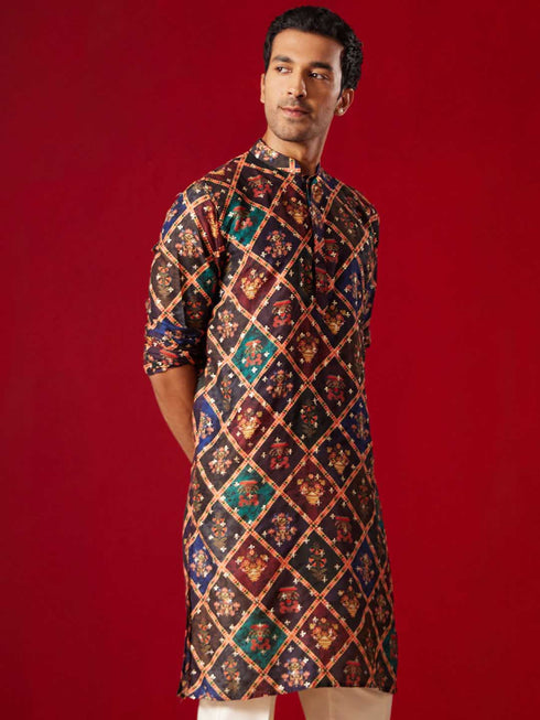 Purple Muslin Sequined Patola Printed Navratri Special Kurta