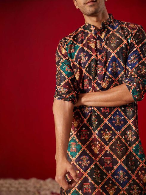 Purple Muslin Sequined Patola Printed Navratri Special Kurta