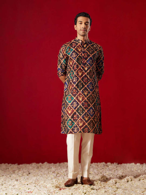 Purple Muslin Sequined Patola Printed Navratri Special Kurta