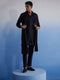 Men's Black Net Front Open Kurta