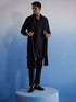 Men's Black Net Front Open Kurta