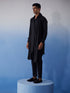 Men's Black Net Front Open Kurta