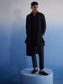 Men's Black Net Front Open Kurta