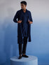 Men's Navy Blue Net Front Open Kurta Only