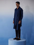 Men's Navy Blue Net Front Open Kurta Only