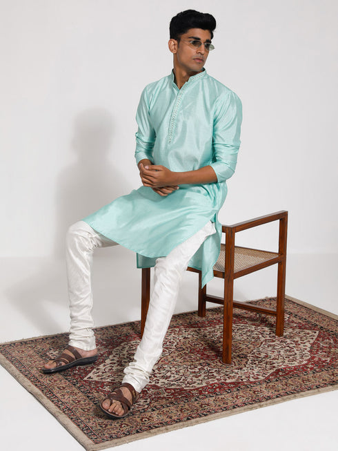 Men's Mint Green Silk Blend Kurta
