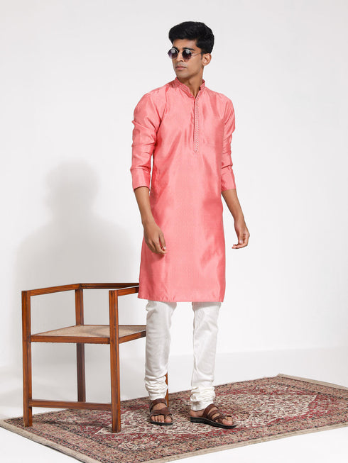 Men's Pink Silk Blend Kurta
