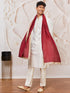 Men's Cream Silk Blend Kurta,Pant And Dupatta Set