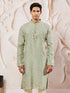 Men's Green Silk Blend Jacquard Kurta