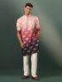 Men's Ombre Elephant Motif Print Cotton Blend Kurta