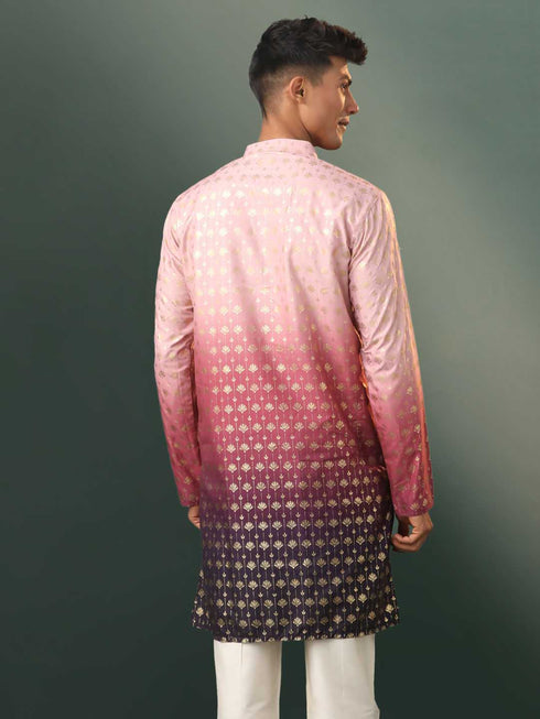 Men's Ombre Floral Motif Print Cotton Blend Kurta