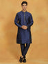 Men's Navy Blue Dupion Silk Kurta Pyjama Set