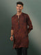 Men's Brown And Black Printed Cotton Blend Kurta