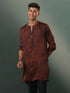 Men's Brown And Black Printed Cotton Blend Kurta