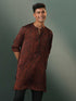 Men's Brown And Black Printed Cotton Blend Kurta