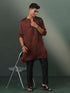 Men's Brown And Black Printed Cotton Blend Kurta