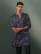 Men's Grey And Black Printed Cotton Blend Kurta