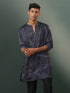 Men's Grey And Black Printed Cotton Blend Kurta